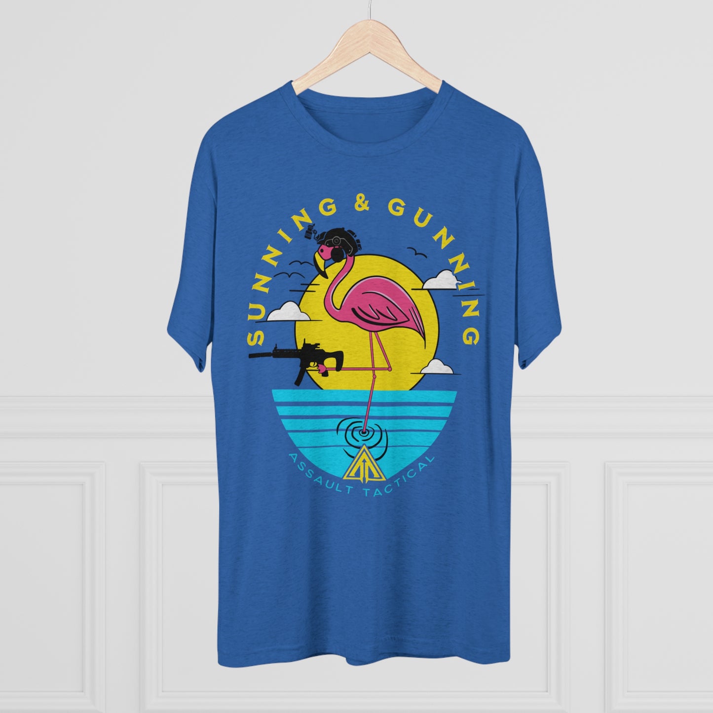 Sunning and Gunning tactical flamingo tee