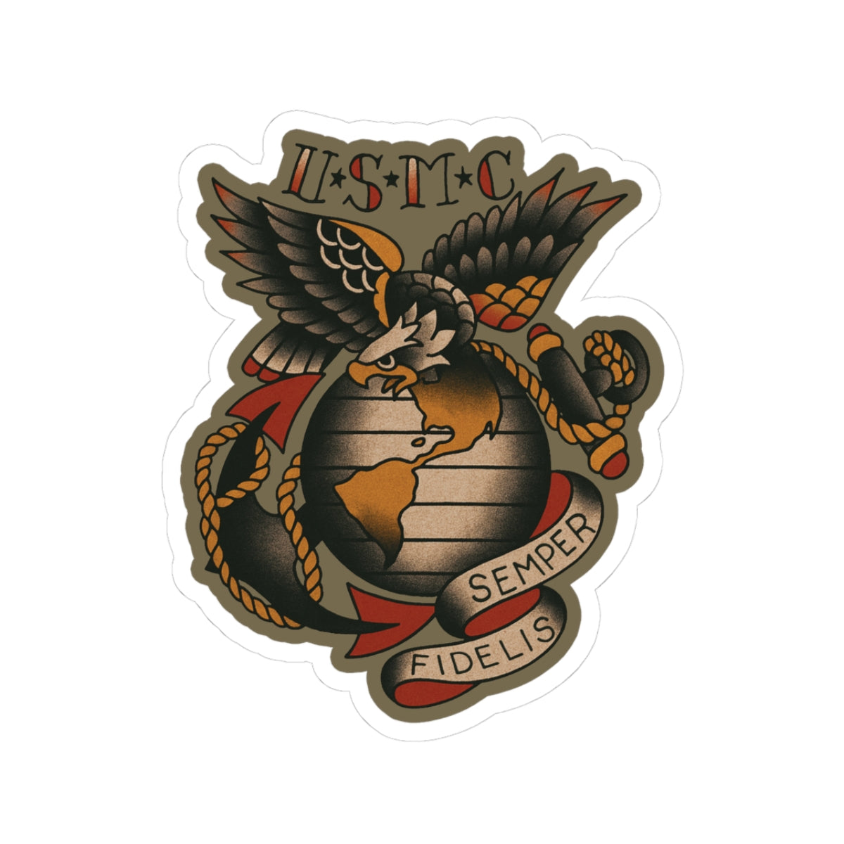 USMC Vintage Tattoo Sticker - Kiss-Cut Stickers
