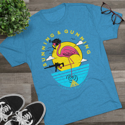 Sunning and Gunning tactical flamingo tee