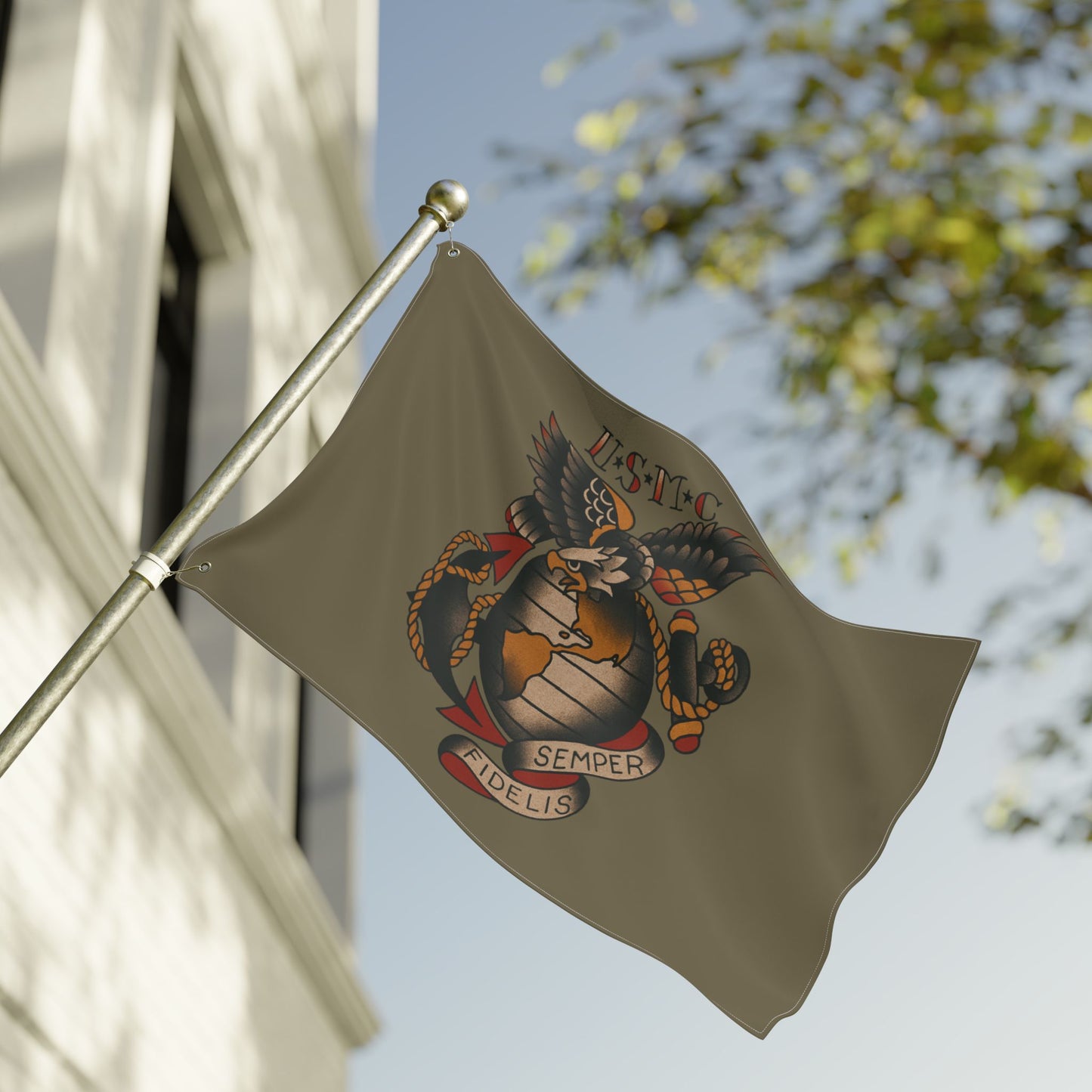 USMC Eagle Globe Anchor Double Sided Flag — Semper Fidelis Military Garden Banner