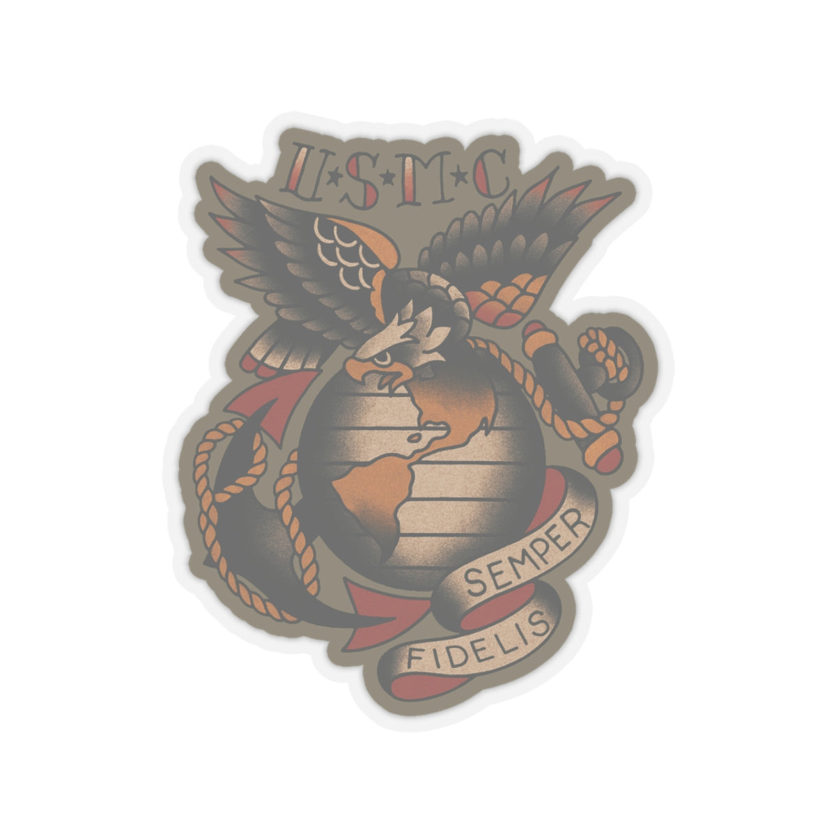 USMC Vintage Tattoo Sticker - Kiss-Cut Stickers