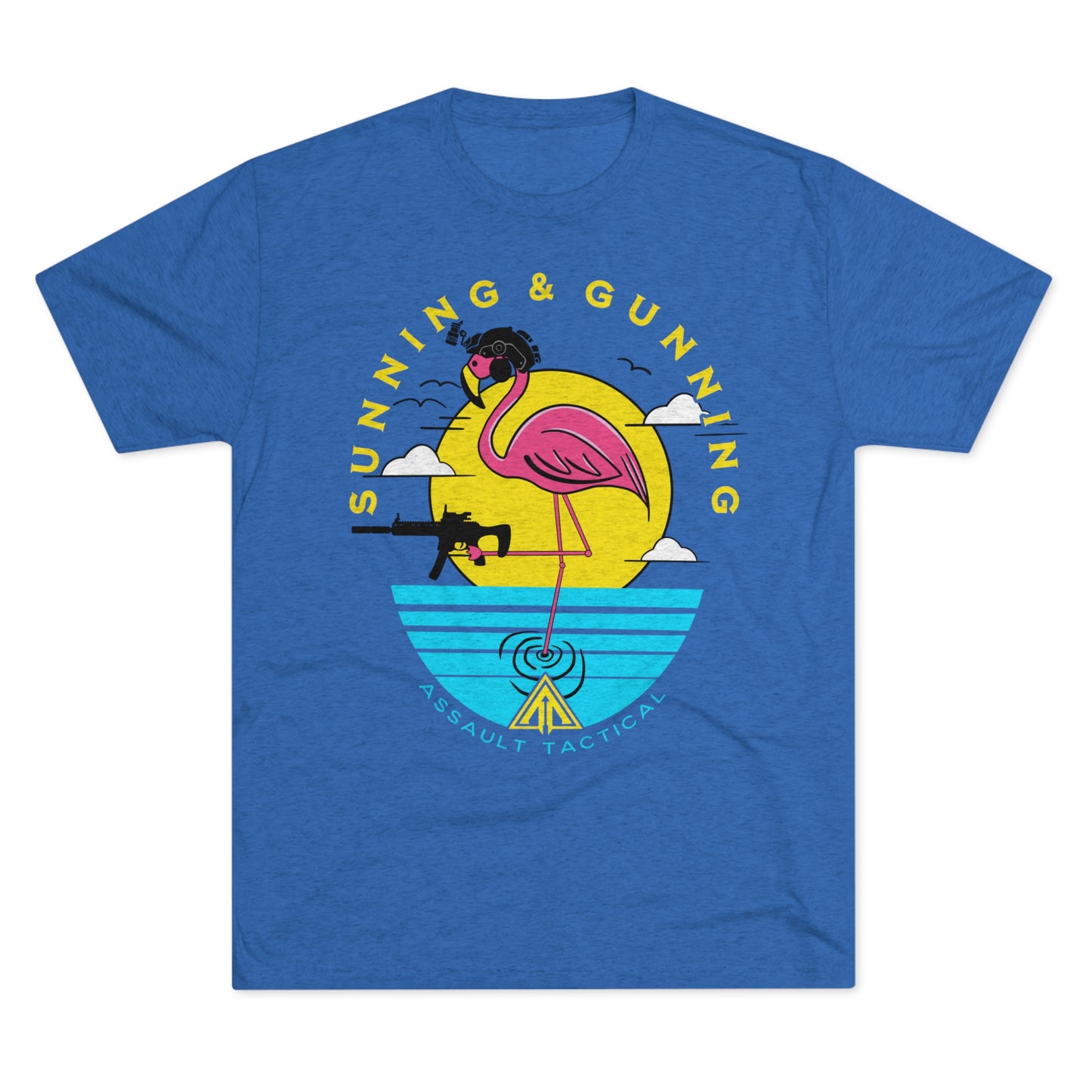 Sunning and Gunning tactical flamingo tee