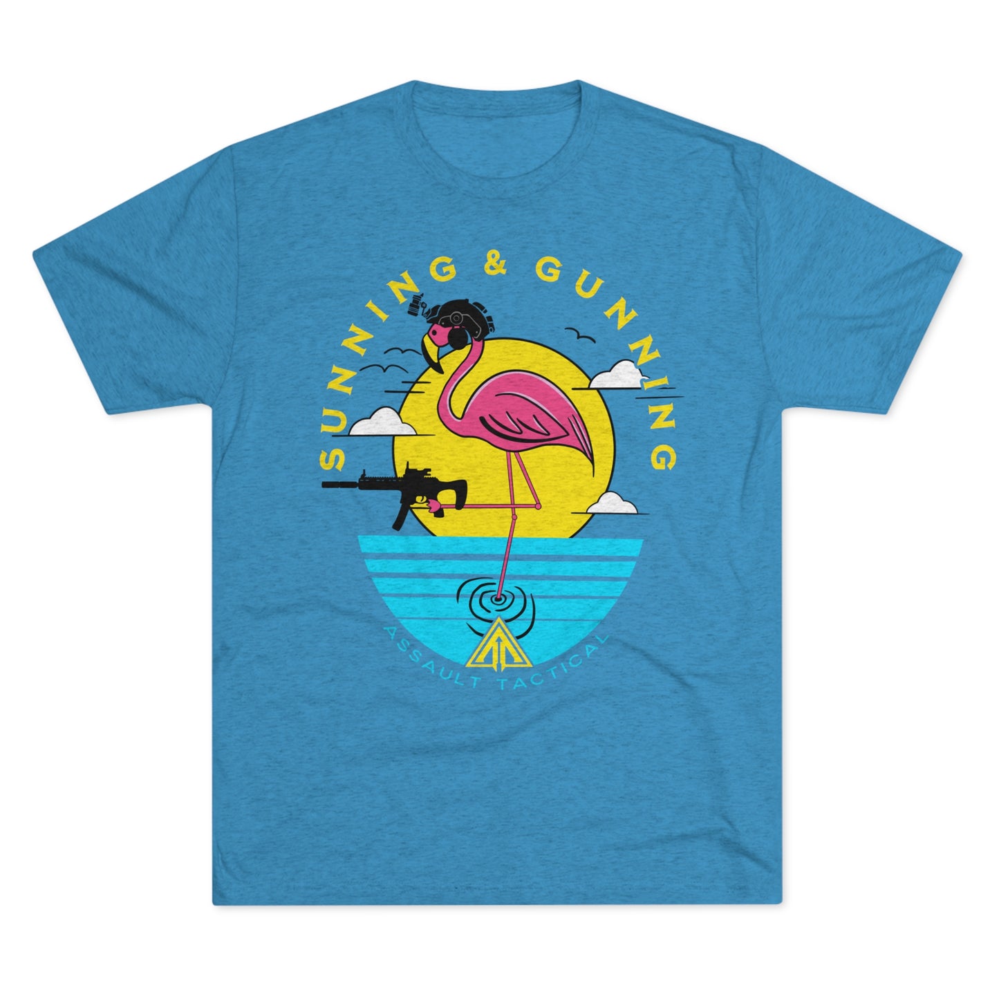 Sunning and Gunning tactical flamingo tee