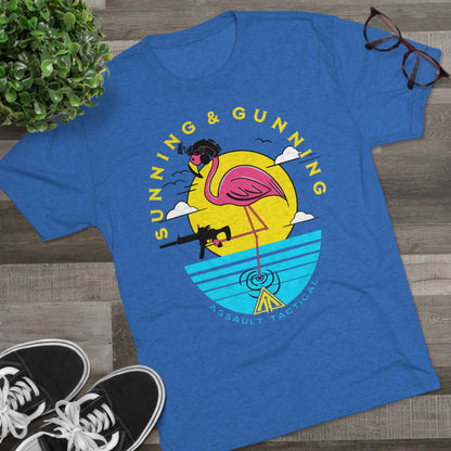 Sunning and Gunning tactical flamingo tee