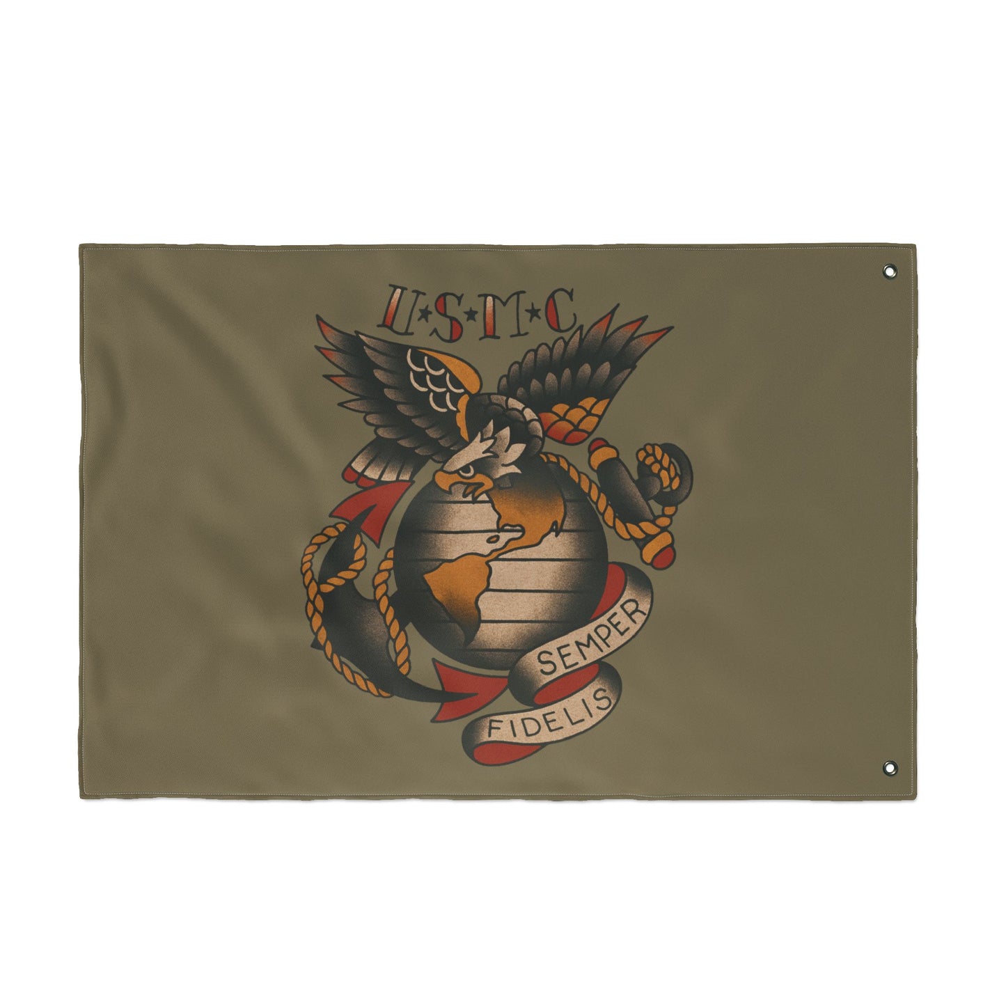 USMC Eagle Globe Anchor Double Sided Flag — Semper Fidelis Military Garden Banner