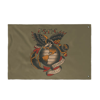 USMC Eagle Globe Anchor Double Sided Flag — Semper Fidelis Military Garden Banner