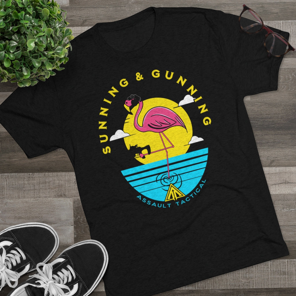 sunning and gunning flamingo Gun tee